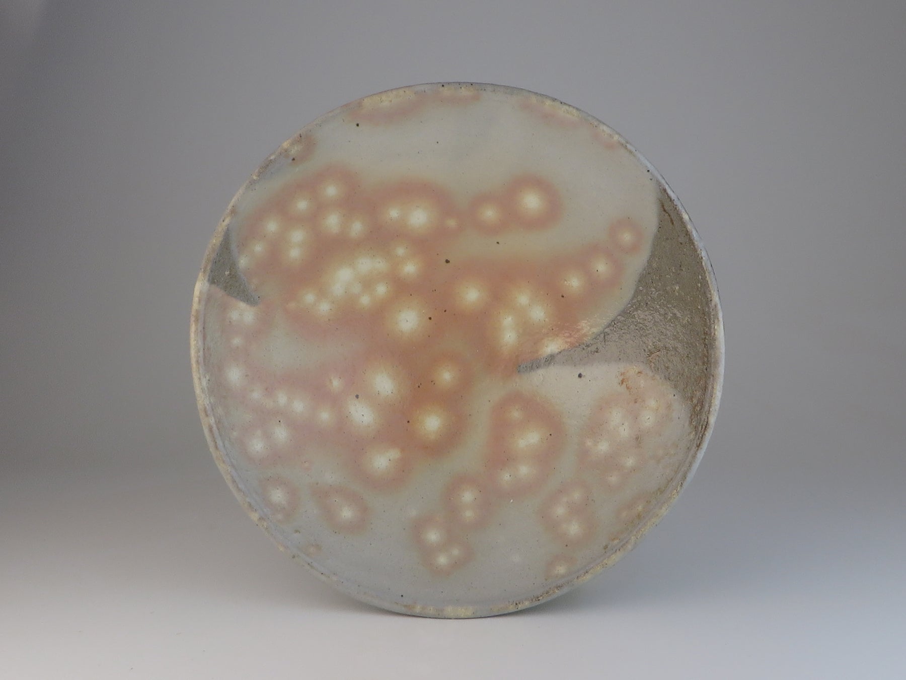 A ceramic plate with a textured Gohonde surface on a gray background