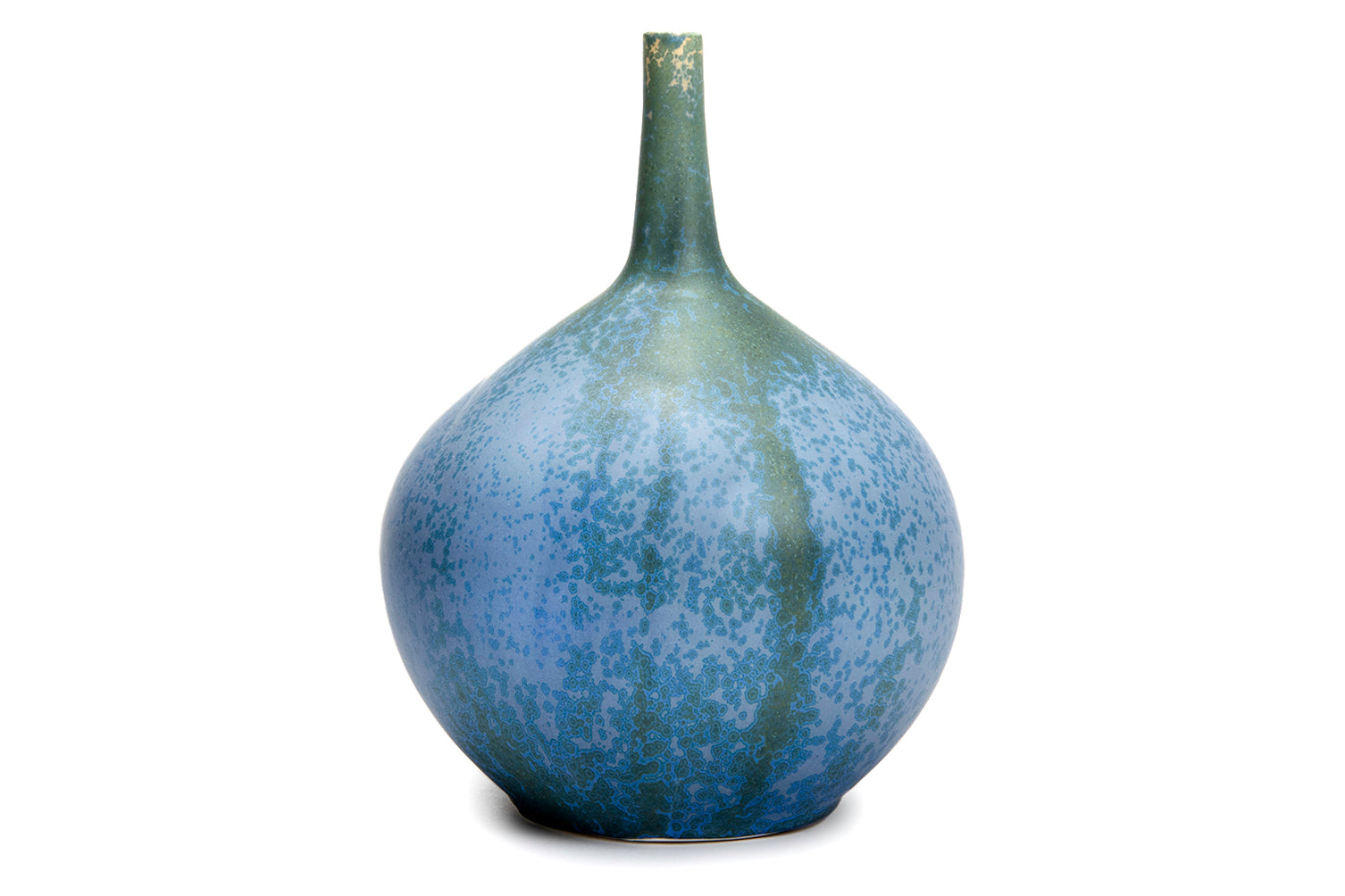Blue and green ceramic vase on a white background