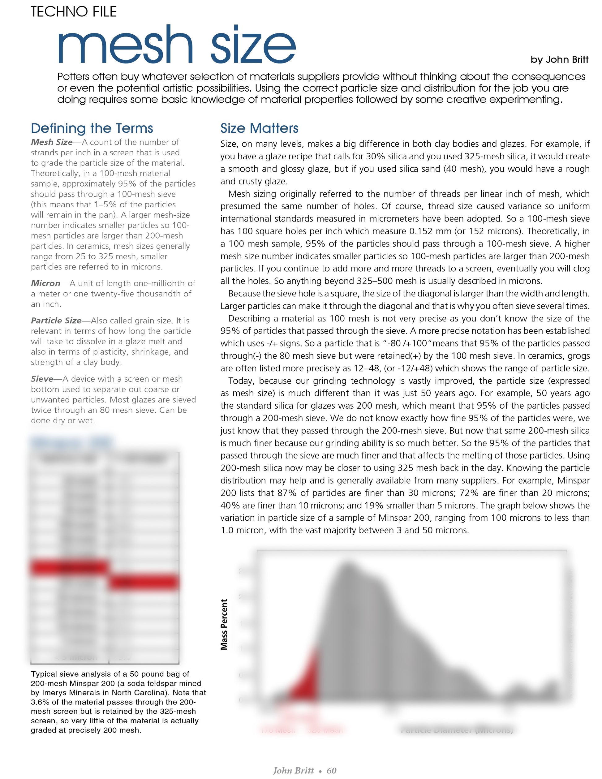 Technical document on mesh size with text and a blurred image of a chart below the text